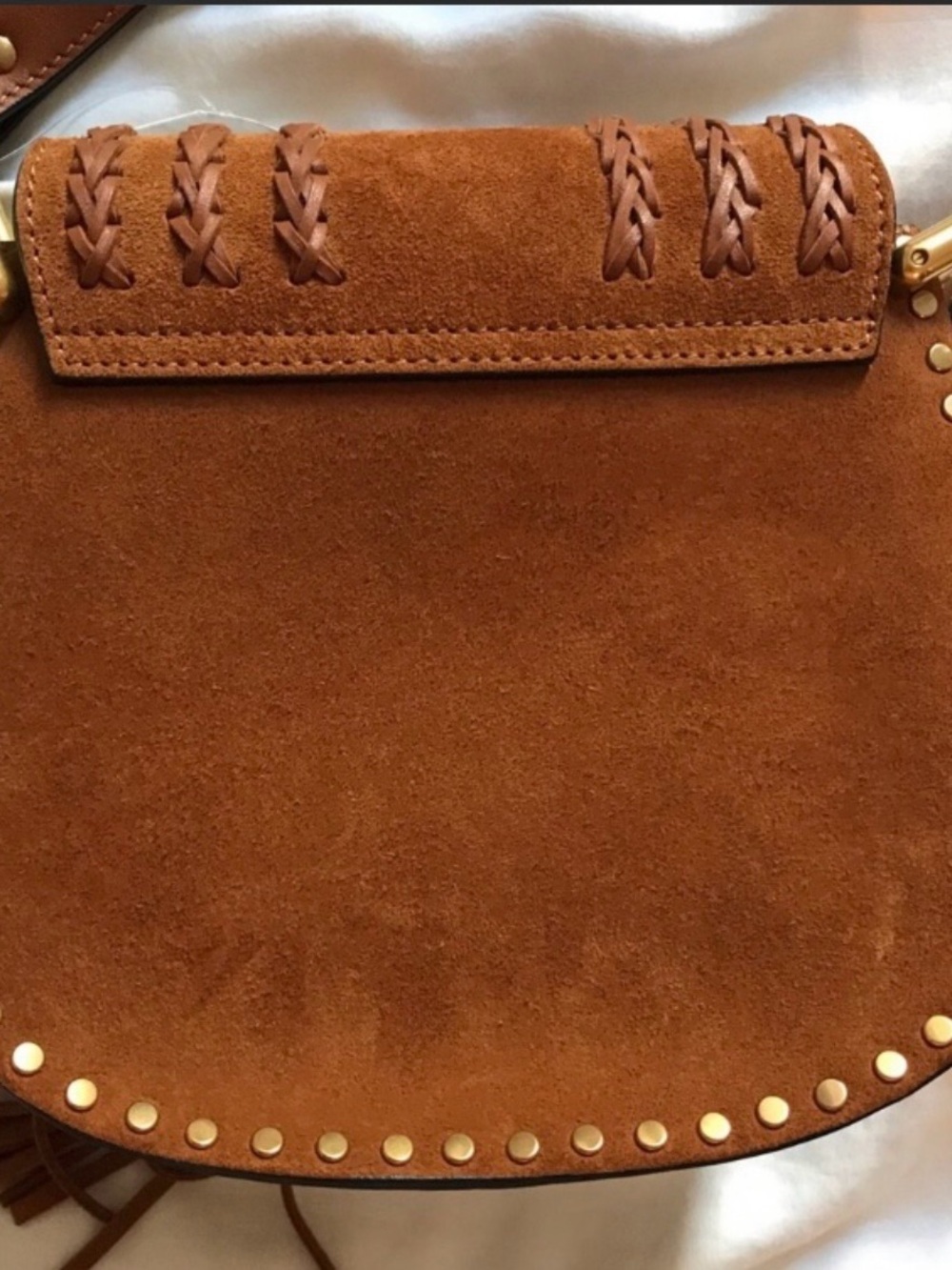 Chloe Hudson Caramel Brown Suede Small Saddle Bag with Tassel - Picture 9 of 11